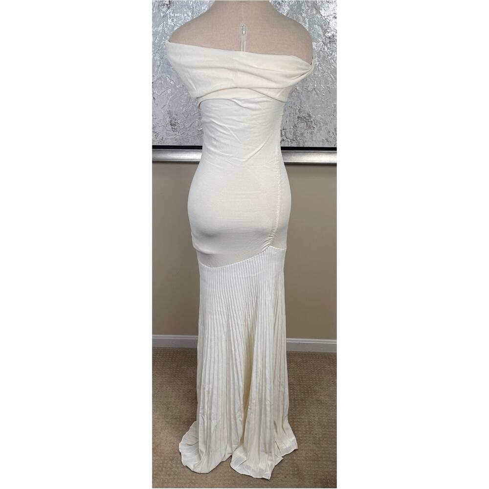 KHAITE Marca Plisse Trimmed Jersey Off the Shoulder White Maxi Dress Size L - Picture 7 of 9